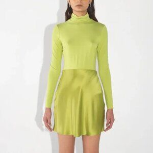 Ahiri Satin Mini Skirt – Dark Citron Green (Size 2) | NWT